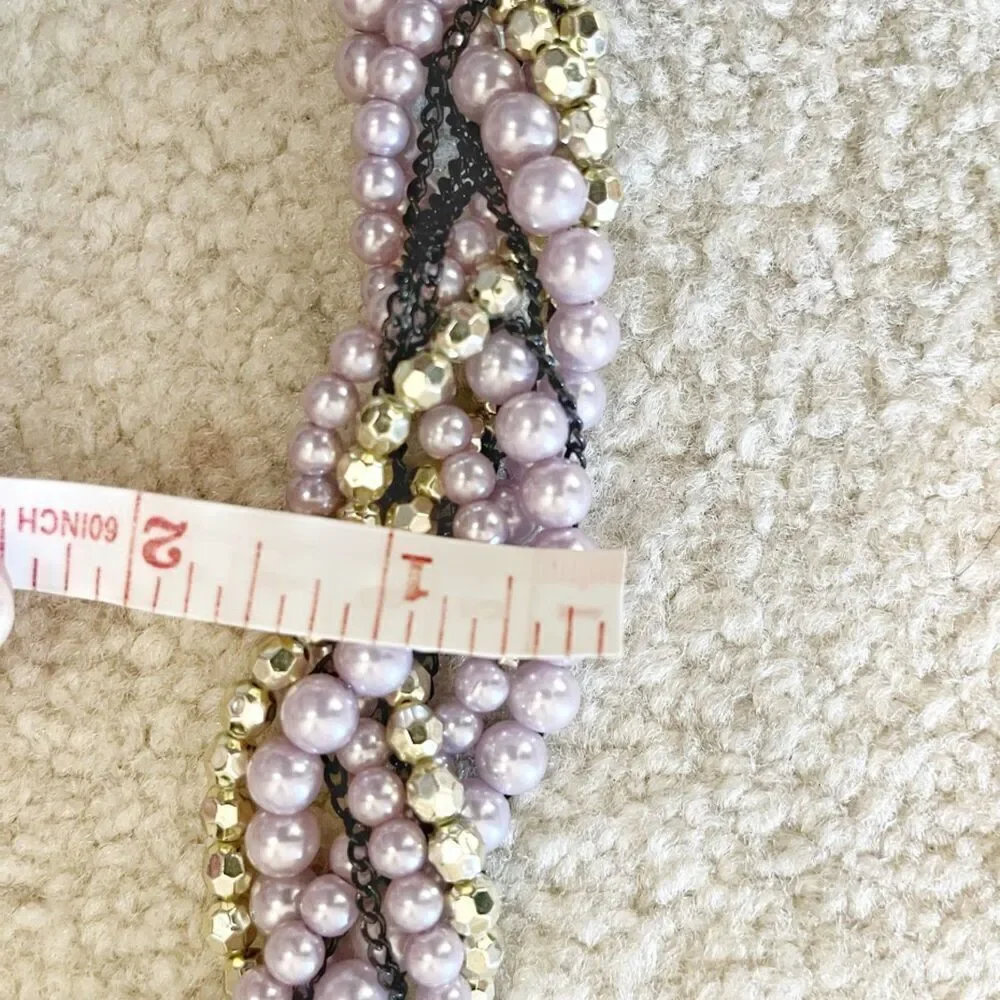 Vintage Multi Layer Twisted Beaded Faux Pearl Braided Chunky Statement Necklace